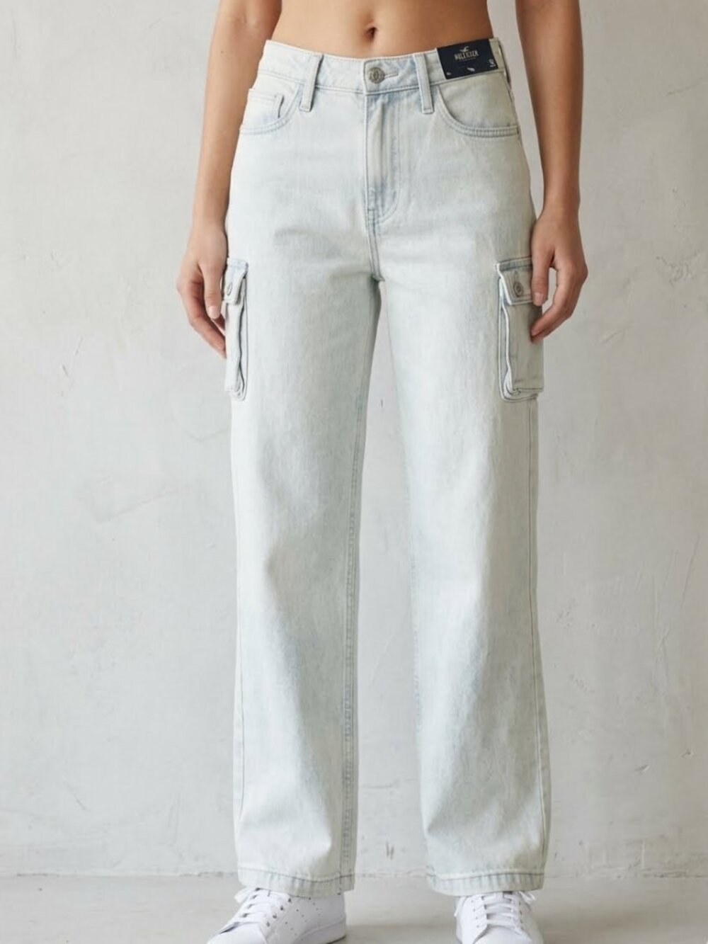 Hollister Wide Straight Cargo Jeans Ultra High Rise Faded Women's OL 24x33 NEW
